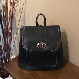Franklin Covey Large Black Leather Backpack